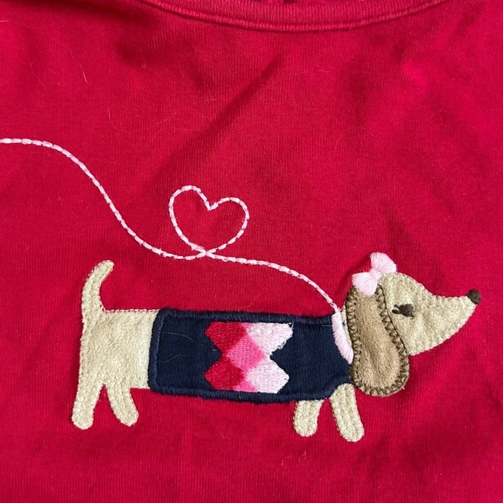 Gymboree T-Shirt Girls Red Dachshund Dog Applique Puff Sleeve 4T